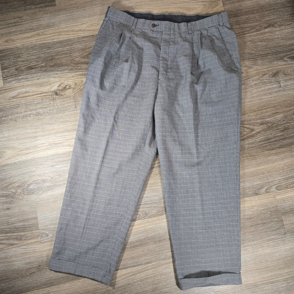 Vintage Austin Reed Pants Mens 38x28 Houndstooth Wool Pleated Cuffed High Waist